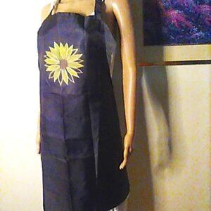 Apron Sunflower Hand Painted Signed Black 2 Pockets NWT